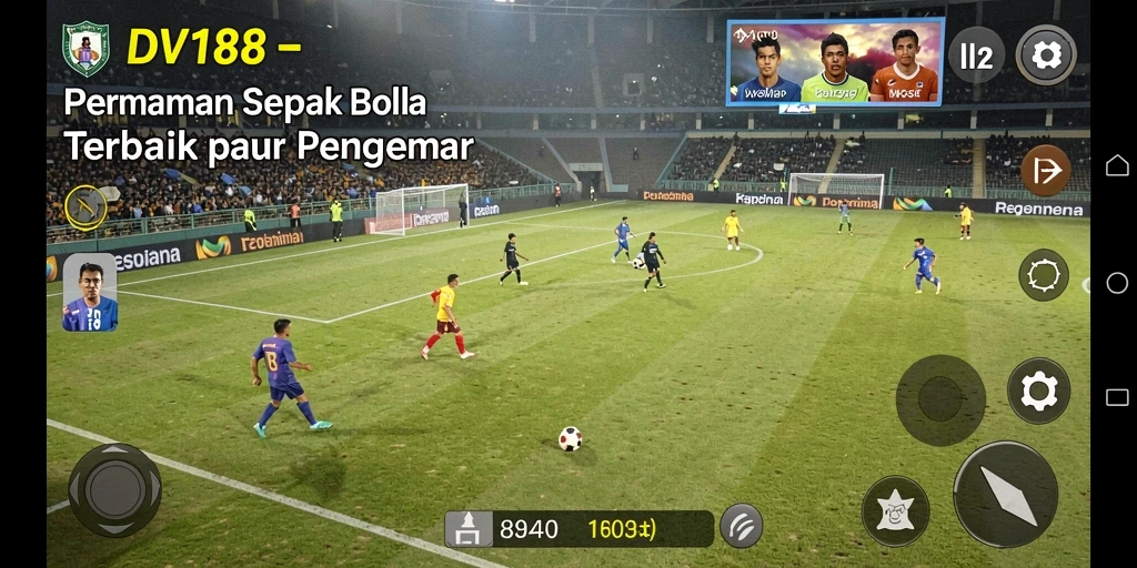 Tangkapan layar awal DV188 menampilkan aksi seru di lapangan sepak bola.