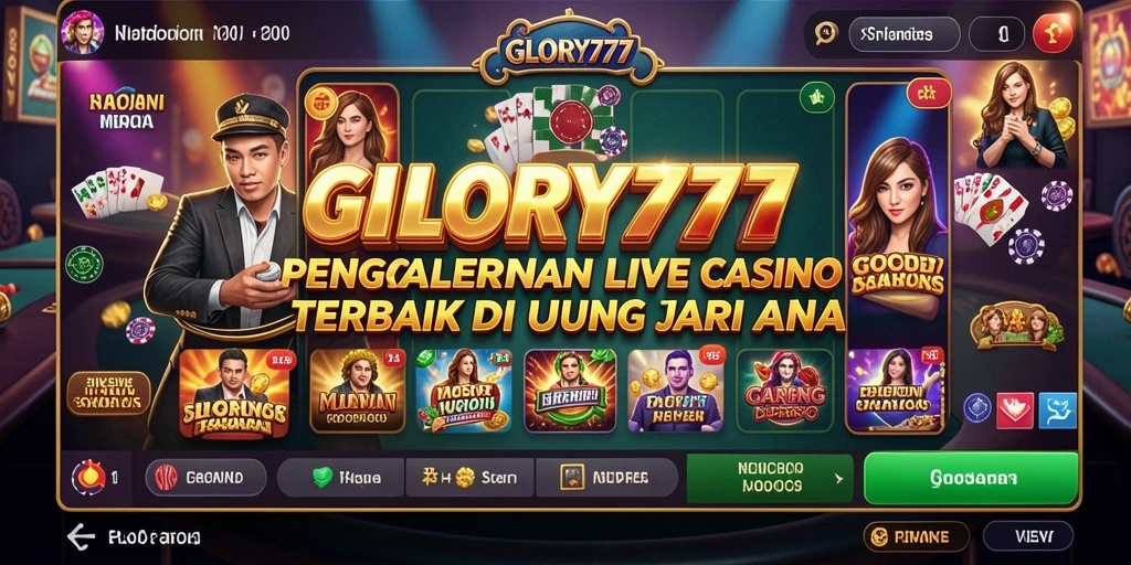 Screenshot gameplay GLORY777 menampilkan dealer profesional dan aksi permainan yang mendebarkan.