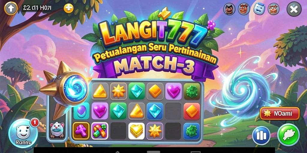 Screenshot LANGIT777 menampilkan serunya gameplay Match-3 yang penuh warna.
