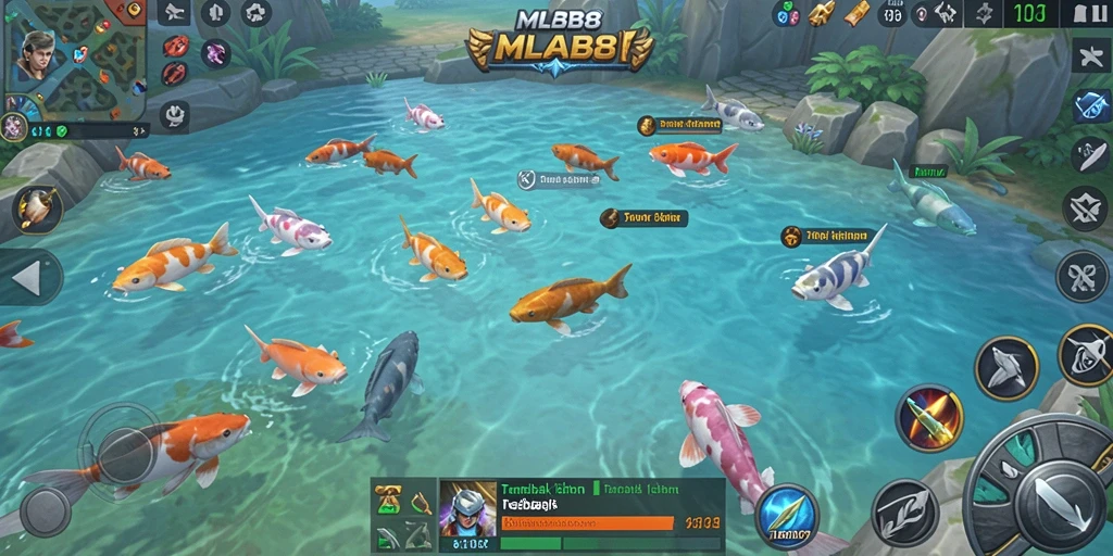 Tampilan gameplay seru dalam MLBB8 saat menangkap ikan.