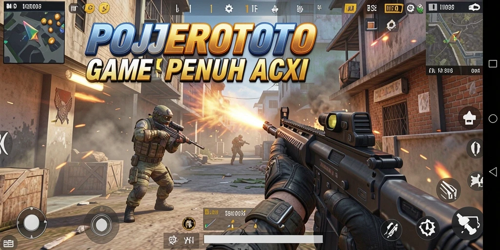 Screenshot gameplay POJEROTOTO menampilkan aksi tembak-menembak yang mendebarkan.