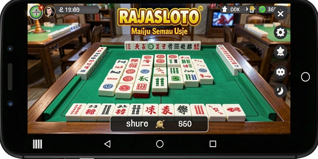 Tampilan gameplay seru dari RAJASLOTO dengan ubin Mahjong yang berwarna-warni.