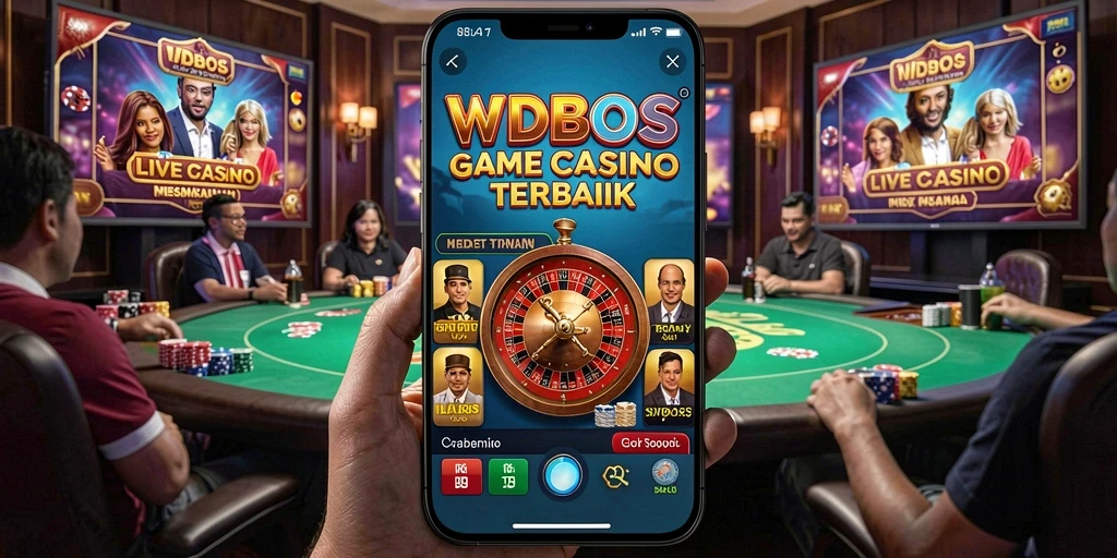 Tampilan screenshot WDBOS menampilkan dealer langsung dan permainan kasino yang mendebarkan.