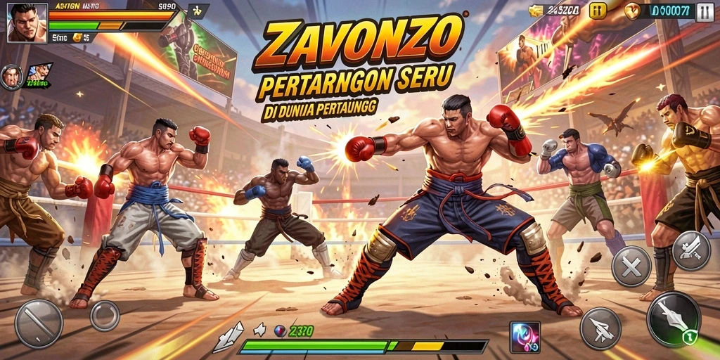 Gameplay seru dan intens dari ZAVONZO dalam pertarungan 3D.