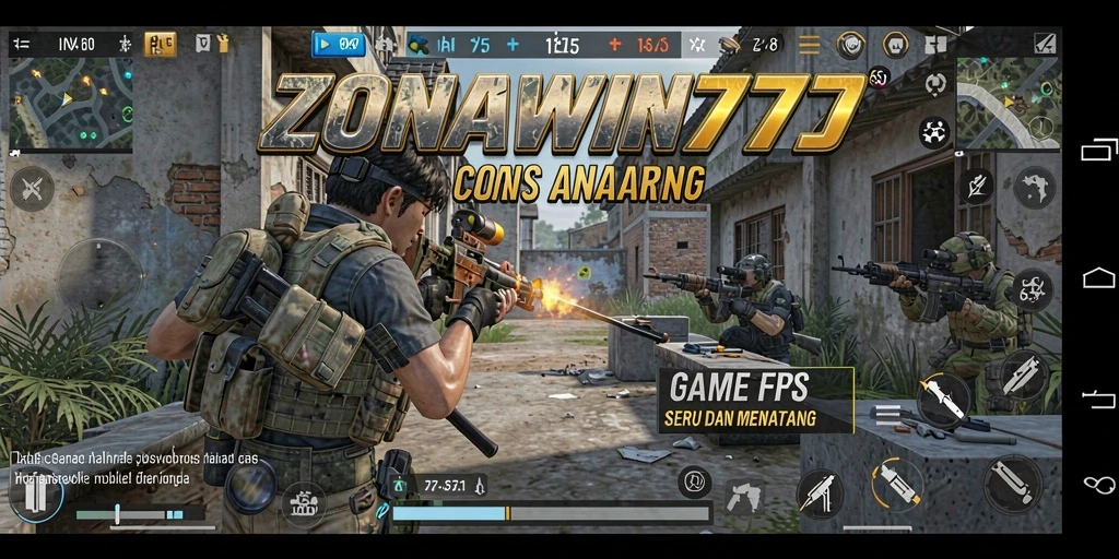 Screenshot gameplay intens ZONAWIN777 dalam pertempuran FPS.